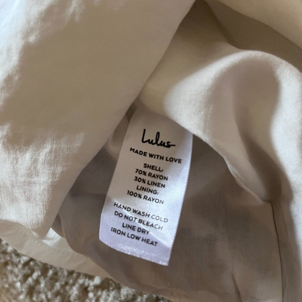 Lulus Gone to Greece White Embroidered Short Sleeve V-Neck Mini Dress, L - Picture 8 of 9